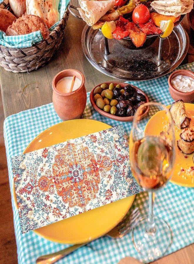 JarThenaAMCS مناديل ضيوف برتقالية بتصميم بوهيمي عتيق من JarThenaAMCS، 50 قطعة، مناديل ورقية برتقالية للاستخدام مرة واحدة، مثالية لتزيين مائدة العشاء في المنزل أو الحفلات. - Image 4